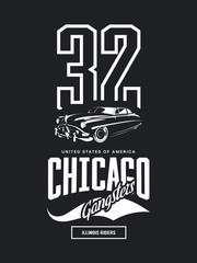 Vintage gangster vehicle vector logo isolated on dark background