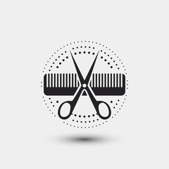 Hair salon logo scissors comb vector illustration - obrazy, fototapety, plakaty