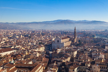 Fototapeta na wymiar Basilica di Santa Croce di Firenze top view over the rooftops of Florence, Toscana, Italy