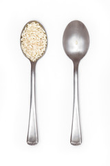 food inequality, two spoons: one full of rice and the other with just a grain