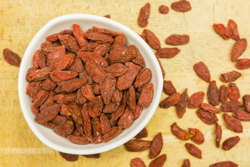 Dried goji berries. View from above.