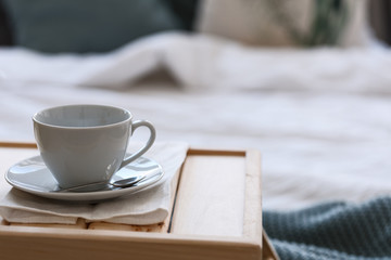 good mornind. cup of coffee in bed