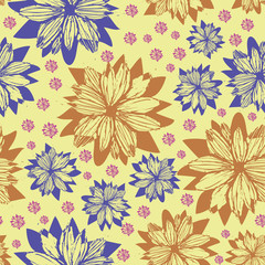 Yellow Colorful Floral Doodle Pattern