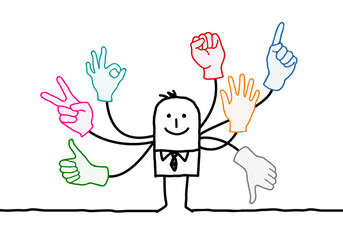 Cartoon Orator with Multi Hands Signs