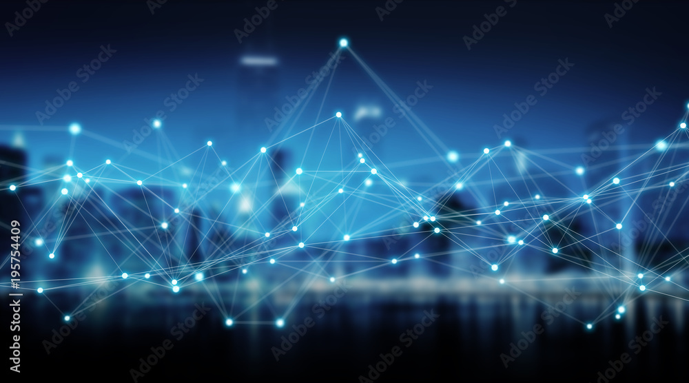 Poster Connections system and datas exchanges 3D rendering