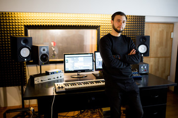 A man in a recording studio musician.