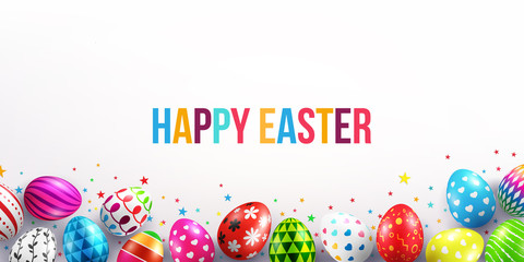 Fototapeta premium Happy Easter Day with Colorful Painted Easter Eggs and space for your text on White Background.Vector illustration EPS10