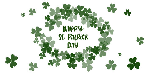 Vector illustration of Happy Saint Patrick's Day logotype. Hand drawn typography badge with shamrock.