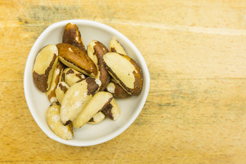 Bowl with brazil nuts after shell removal. View from above.