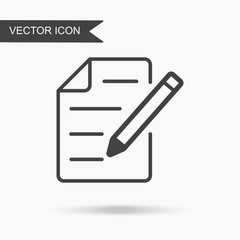 Modern and simple vector illustration of a document icon with a pencil. Flat image with thin lines for application, website, interface, presentation, infographics on white isolated background