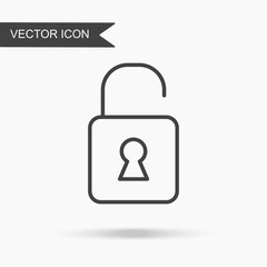 Modern and simple vector illustration of an open lock icon. Flat image with thin lines for application, website, interface, business presentation, infographics on white isolated background