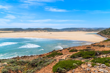 Fototapeta premium View of beautiful Praia da Bordeira beach, popular place to do kite surfing, Algarve, Portugal