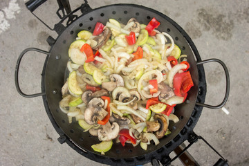 Top view of fresh vegetable on grill, barbecue