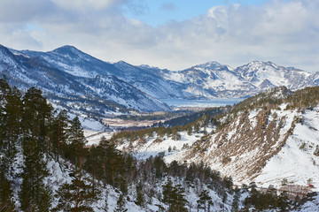 A view of the winter mountains in Bayanaul National Park. Bayanaul National Park is a national park of Kazakhstan, located in southeastern Pavlodar Province.