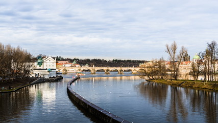 Obraz premium Winter evening on the Vltava river
