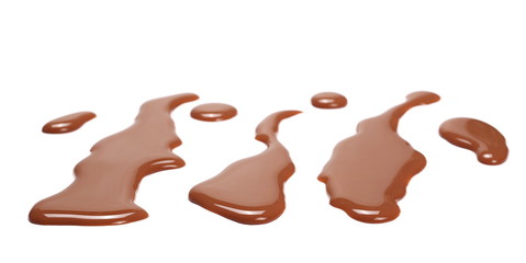 Spilled chocolate milk puddle isolated on white background