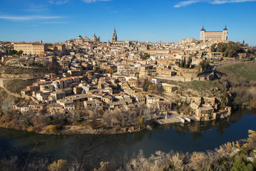 Fototapeta na wymiar Toledo, Spain. Aerial view of medieval city Toledo in december