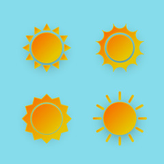 Set of Sun Icon. Vector, Paper Art Style.