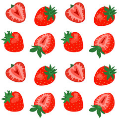 Seamless pattern with cute strawberries on white background. Good for textile, wrapping, wallpapers, etc. Vector illustration.