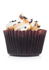 Fresh cupcake muffin with caramel and chocolate