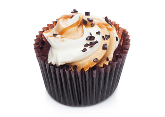 Fresh cupcake muffin with caramel and chocolate