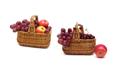 Fototapeta na wymiar fresh fruit in a wicker basket on a white background