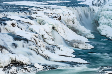gullfoss waterfall, one of the golden circle landmarks in iceland