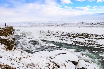 gullfoss waterfall, one of the golden circle landmarks in iceland