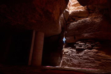 Fragments of the underground mosque. A mosque is a place of worship for followers of Islam.
