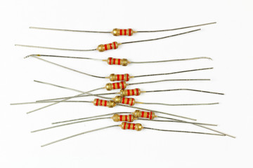 Set of resistors in bulk on a white background