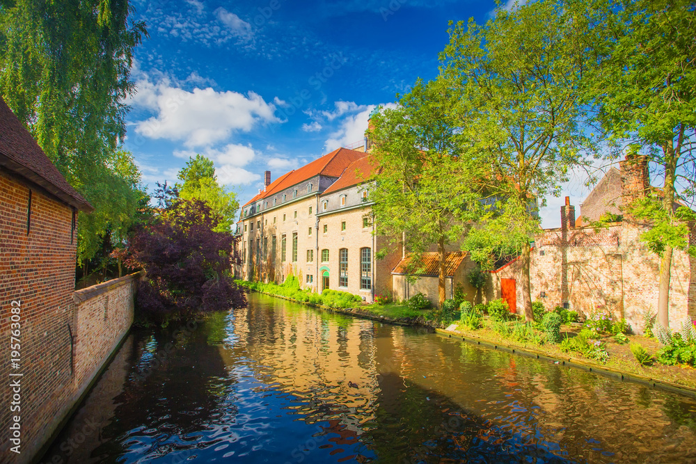 Wall mural sunny cityscape of brugge