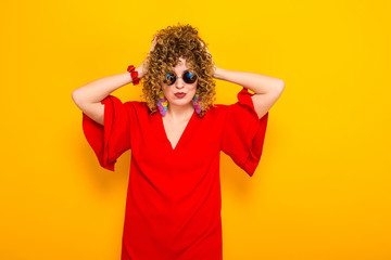 Attractive woman with short curly hair