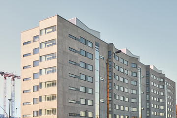 Fototapeta premium Espoo, Finland - January 8, 2018: building construction site Bonava, new brand apartments in Espoo city
