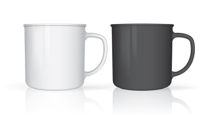 Black and white realistic mug mock up vector template Easy to change colors