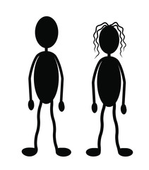 Fototapeta premium silhouette of man and woman in comic style, white isolated background