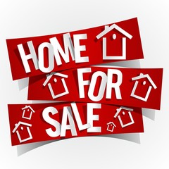 Home For Sale On Red Banners vector illustration