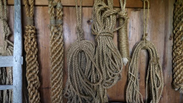 Ropes and equipment inside the old cowboy barn