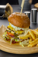 hamburger with egg and meat