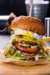 hamburger with egg and meat