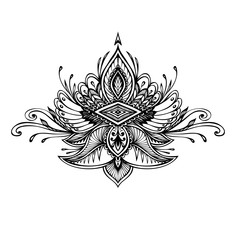 Abstract Zentangle Zendoodle  symbol in Boho Indian Asian Ethno  style for tattoo black on white for decoration T-shirt or for coloring page or adult coloring book