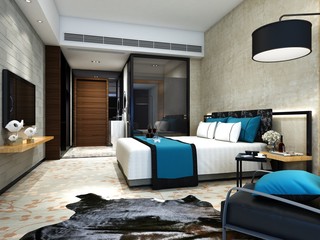 3d render of modern luxury hotel room