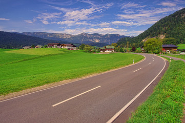 Naklejka premium street in the mountains of Bavaria. Germany Alps