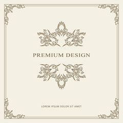 Vintage Ornament Greeting Card Vector Template. Retro Luxury Invitation, Royal Certificate. Flourishes frame. Vector Background