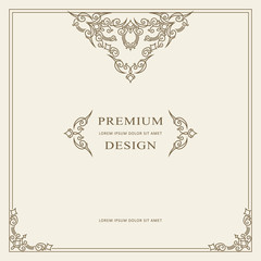 Vintage Ornament Greeting Card Vector Template. Retro Luxury Invitation, Royal Certificate. Flourishes frame. Vector Background