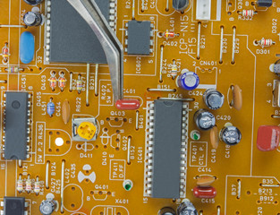 Closeup electronic circuit board