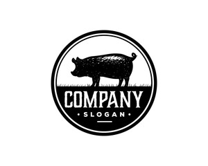 Pig Livestock Drawing Symbol Animal Silhouette Vintage Circle Logo Vector