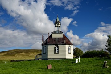 Fototapeta premium The little church Audkulukirkja in the northwest of Iceland near lake Svinavatn
