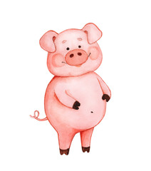 Obraz na płótnie Canvas watercolor drawing pink piggy