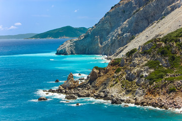 View of the Kastro Beach from the old Kastro town (castle), on Skiathos island in Greece