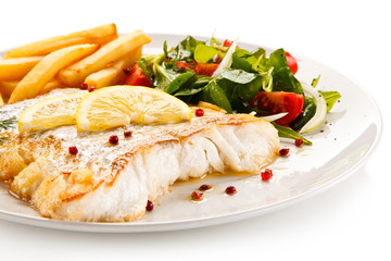 Fish dish - fried fish fillet and vegetables 